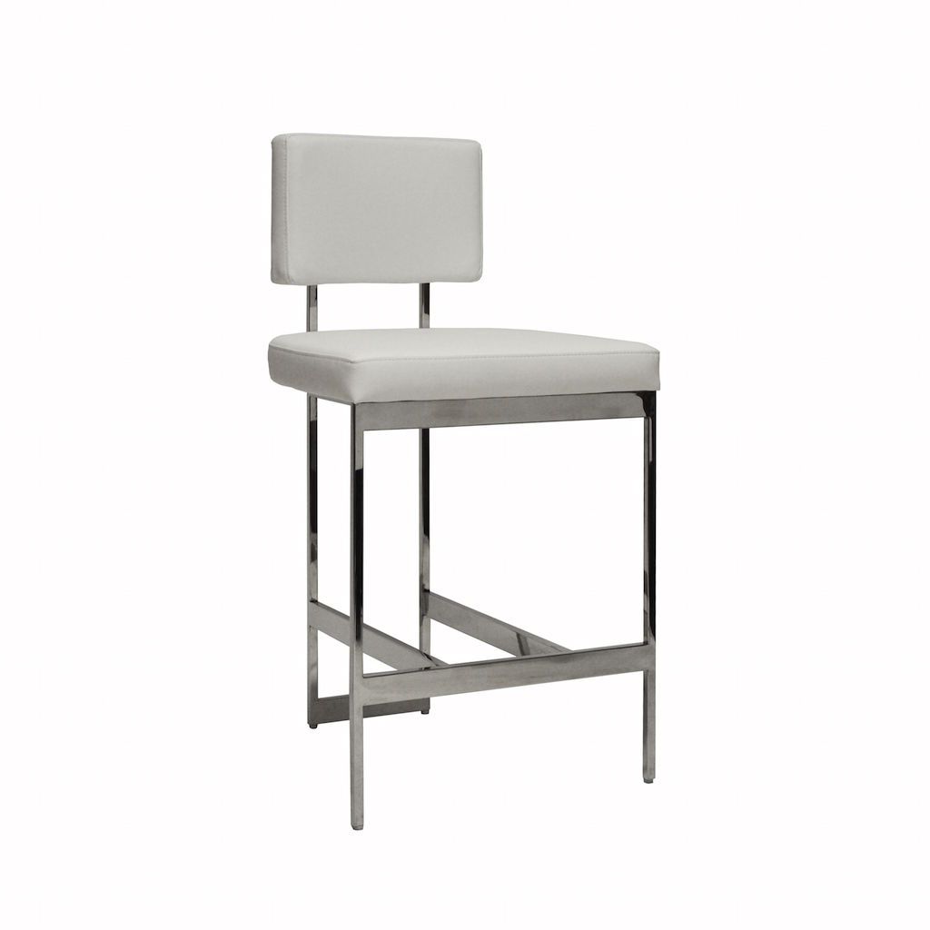 Baylor Nickel &amp; White Vinyl Counter Stool by Worlds Away | Fig Linens