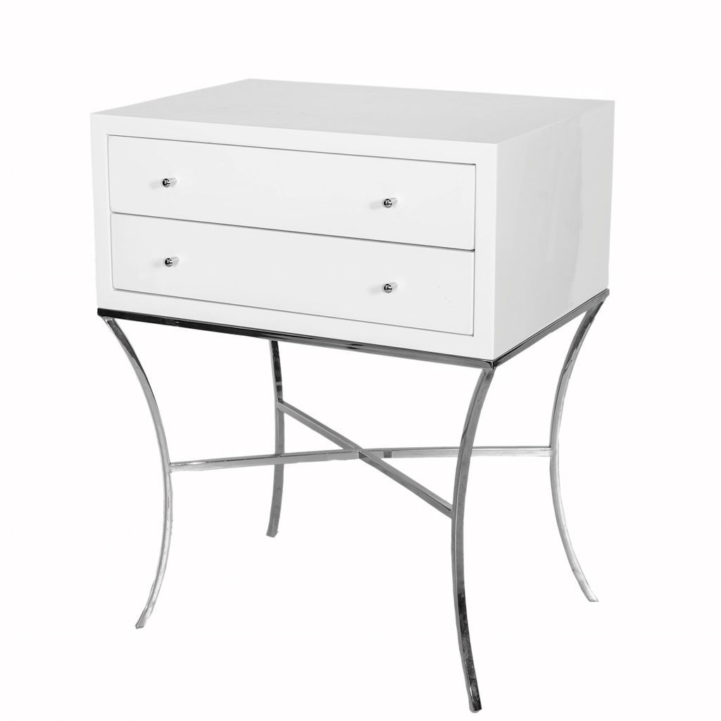 Worlds Away Elena White &amp; Nickel 2-Drawer Side Table | Fig Linens