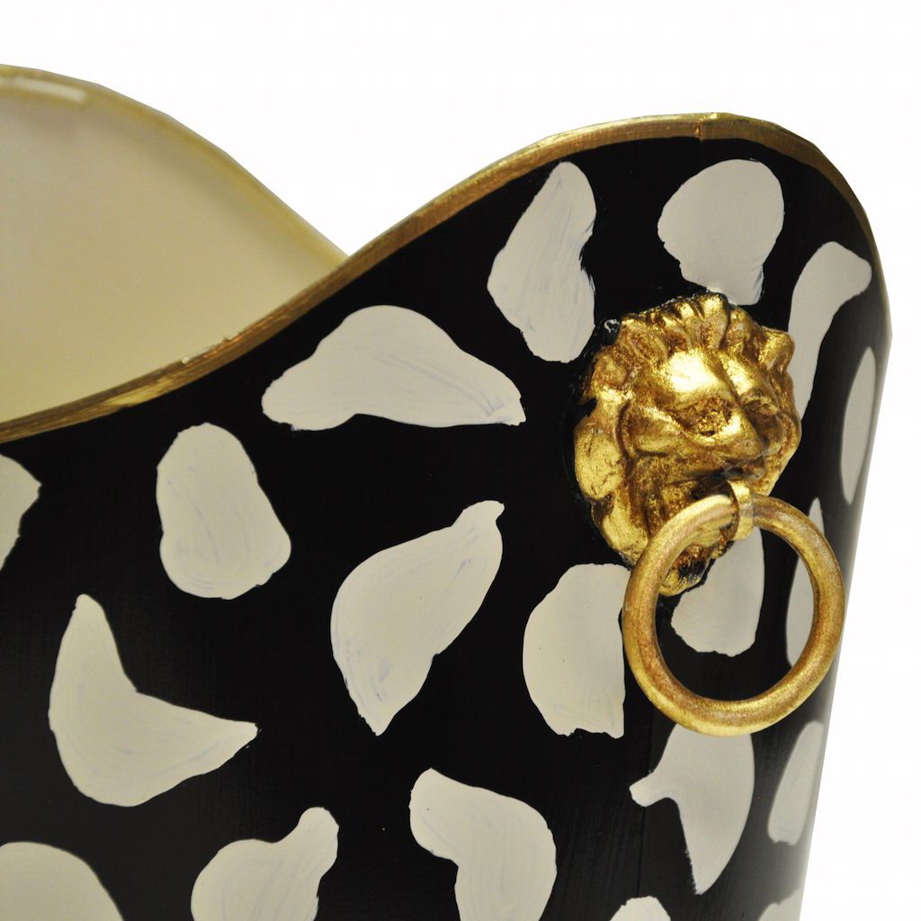 Fig Linens - Worlds Away Leopard Print Wastebasket with gold handles