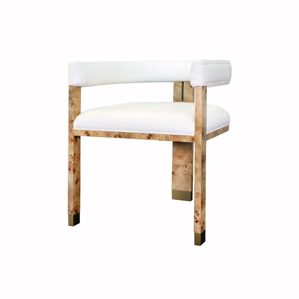 Jude White Linen &amp; Burl Wood Chair by Worlds Away | Fig Linens