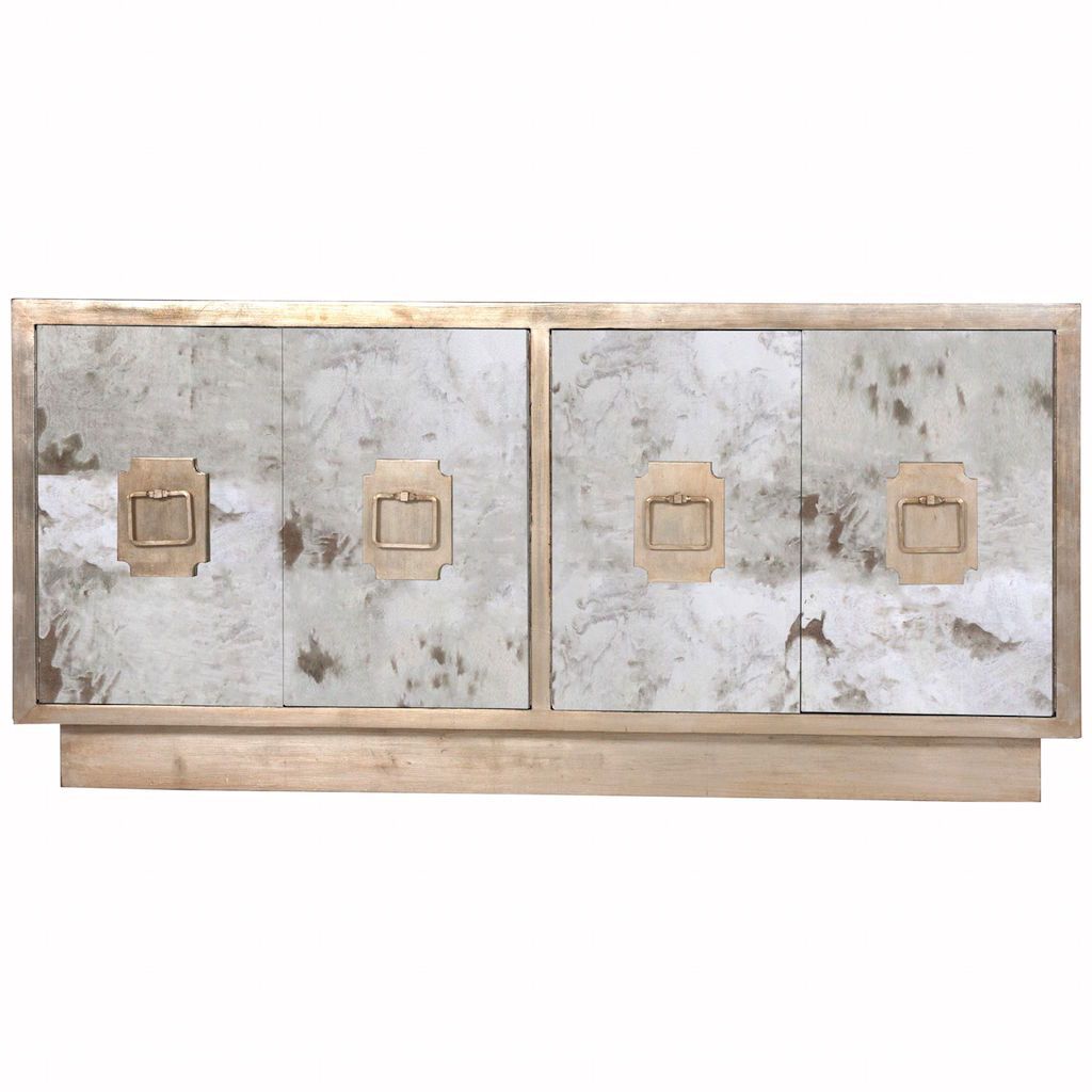 Ponti Silver Leaf & Antique Mirror Entertainment Console by Worlds Away| Fig Linens