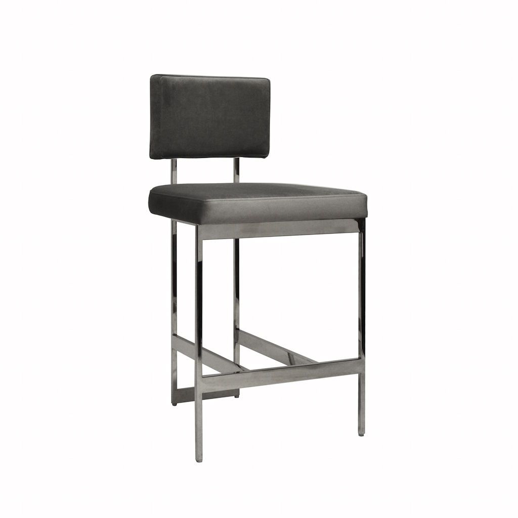 Baylor Nickel & Grey Velvet Counter Stool by Worlds Away | Fig Linens