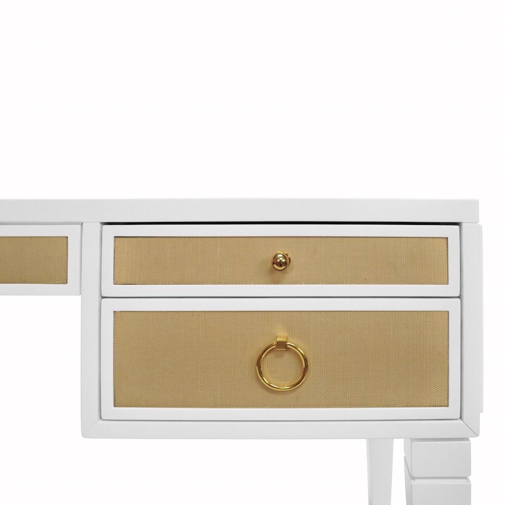 Fig Linens - Worlds Away Heidi White Lacquer & Grasscloth Desk with Brass Hardware - Details