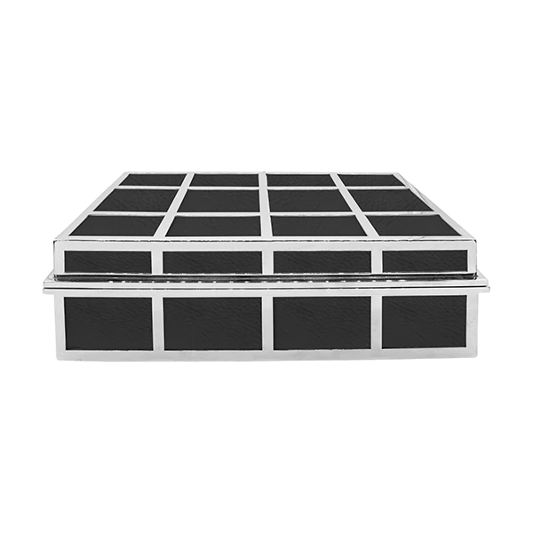 Worlds Away Percy Black Leather Decorative Box With Nickel Grid | Fig Linens