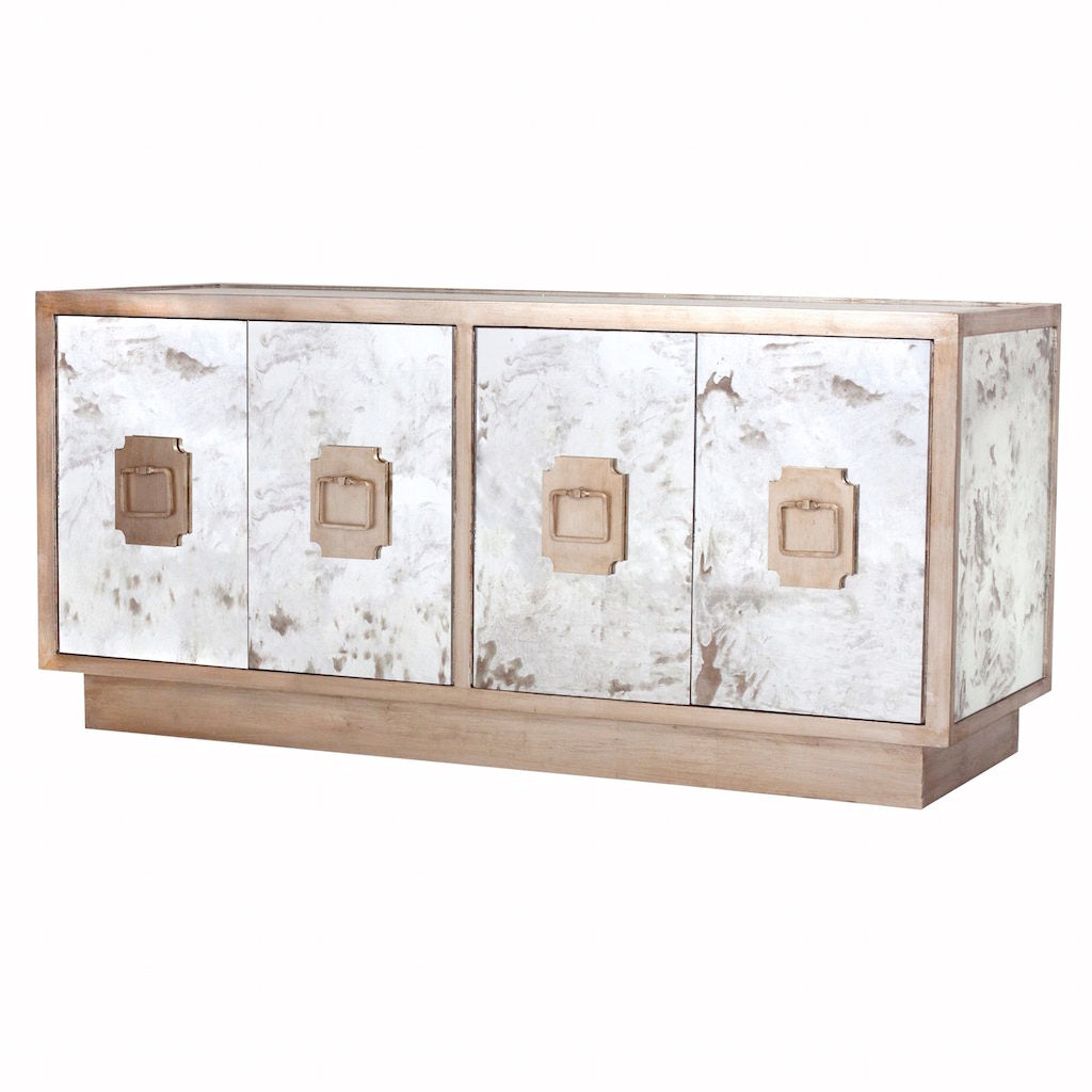 Worlds Away - Ponti Silver Leaf &amp; Antique Mirror Entertainment Center | Fig Linens