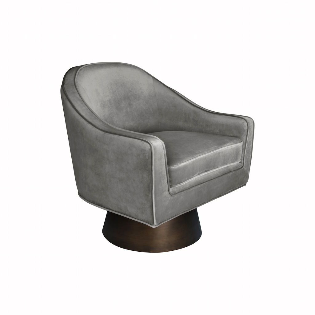 Worlds Away - Dominic Grey Velvet &amp; Bronze Swivel Chair | Fig Linens and Home