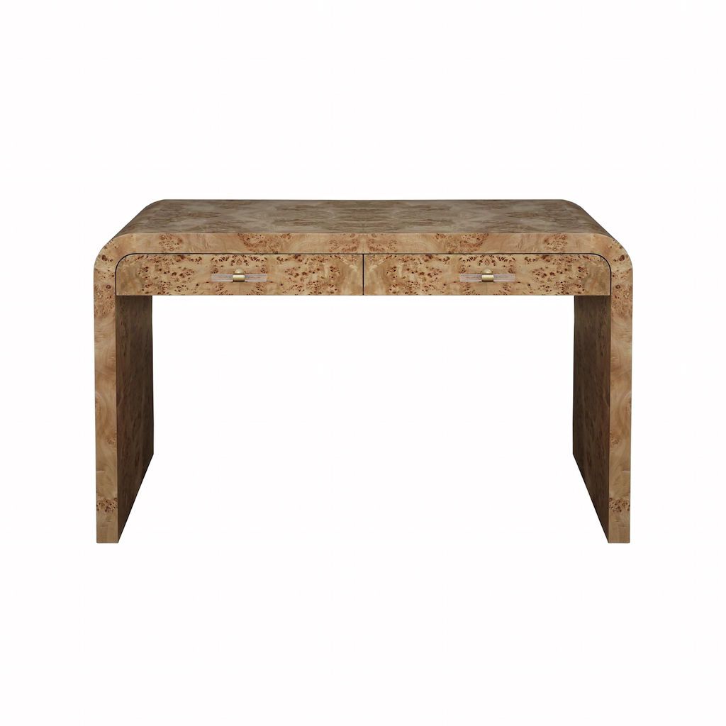 Petra Burl Wood Waterfall Edge Desk with Drawers by Worlds Away | Fig Linens