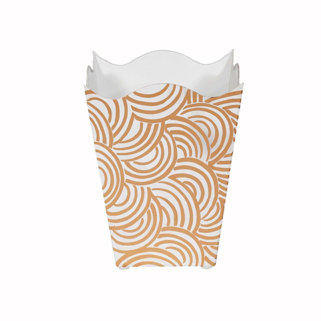 Fig Linens - Gold &amp; White Square Wave Top Wastebasket | Fig Linens and Home