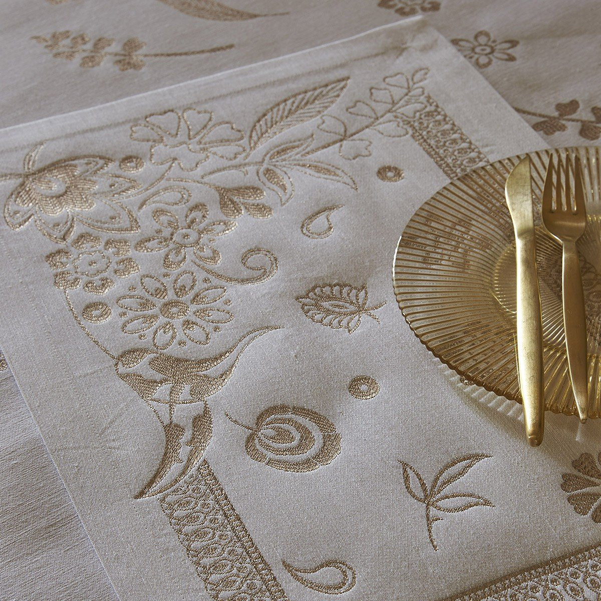 Fig Linens - Le Jacquard Francais - Haute Couture Gold Table Linens - Placemats