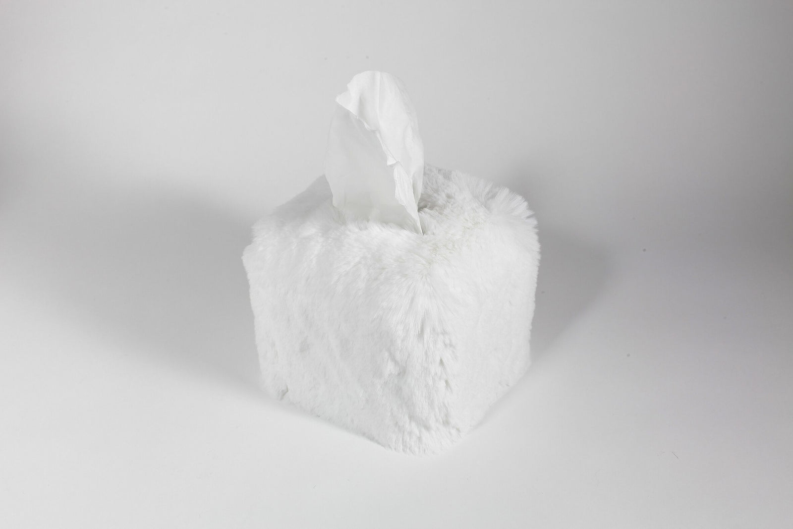 White Faux Fur Tissue Box Cover by Evelyne Prélonge | Fig Linens