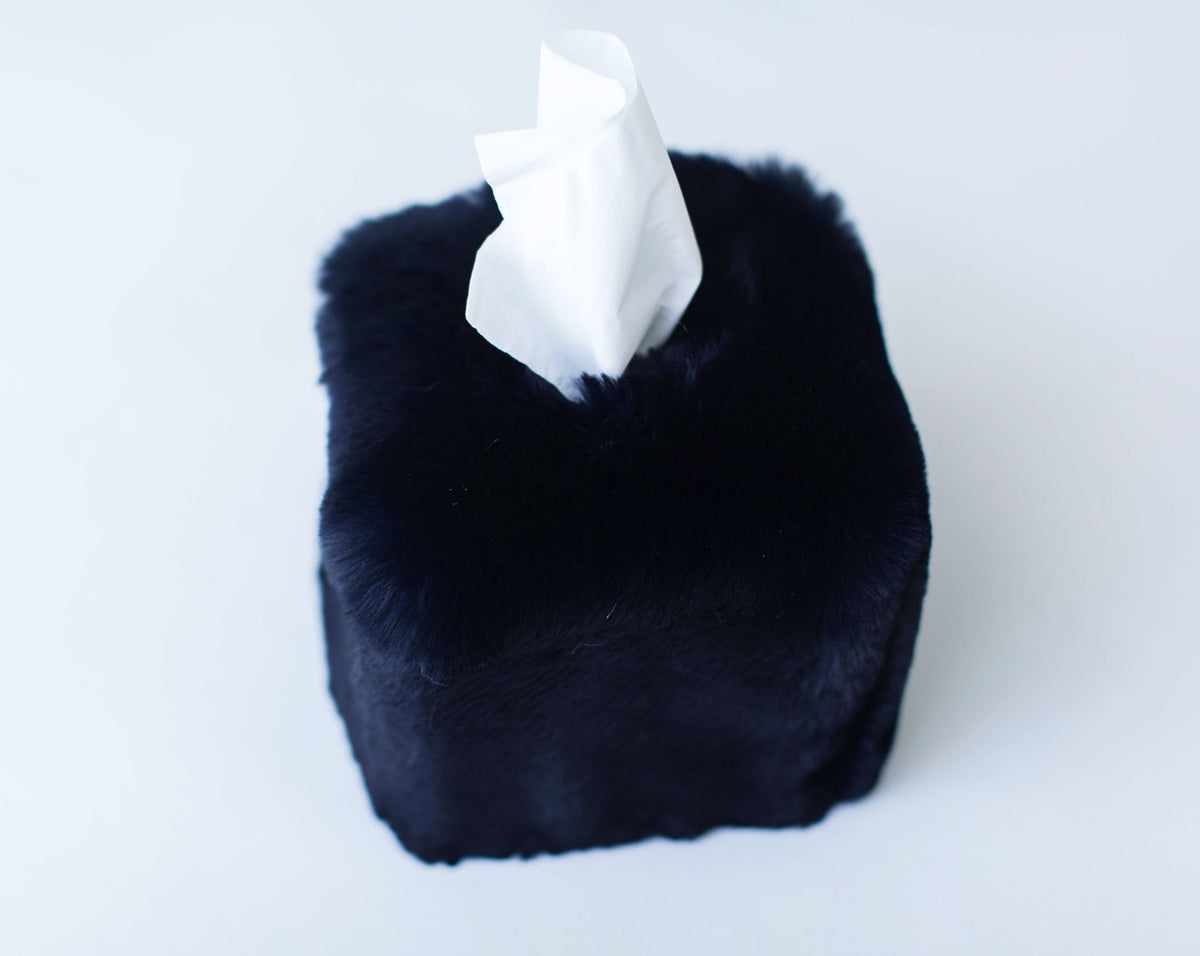 Navy Faux Fur Tissue Box Cover by Evelyne Prélonge | Fig Linens