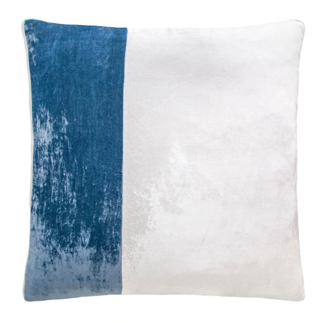 Fig Linens - Kevin O'Brien Studio Velvet Color Block Decorative Pillow - Denim