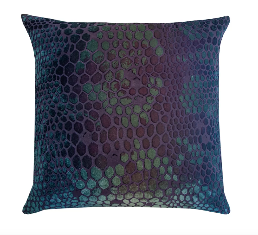 Kevin O&#39;Brien Studio Snakeskin Velvet Pillows in Peacock | Fig Linens