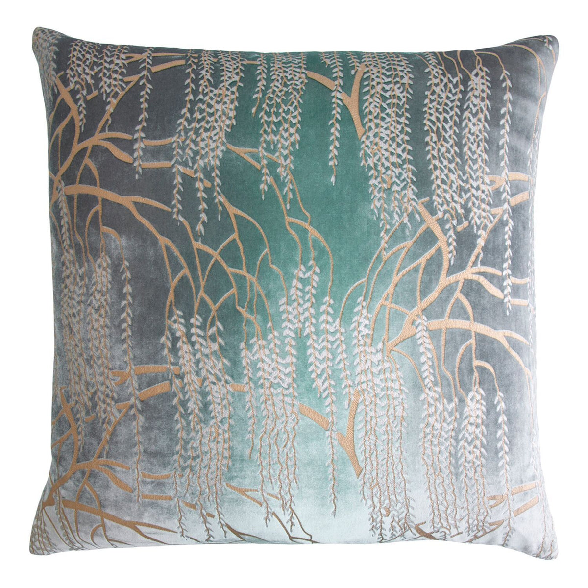 Fig Linens - Metallic Jade Willow Velvet Pillows by Kevin O&#39;Brien Studio