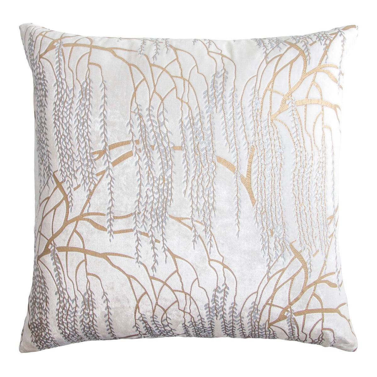 Fig Linens - Metallic Willow White Velvet Square Pillows by Kevin O&#39;Brien Studio