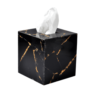 Fig Linens - Mike and Ally Obsidian and Gold Boutique Tissue Box Cover