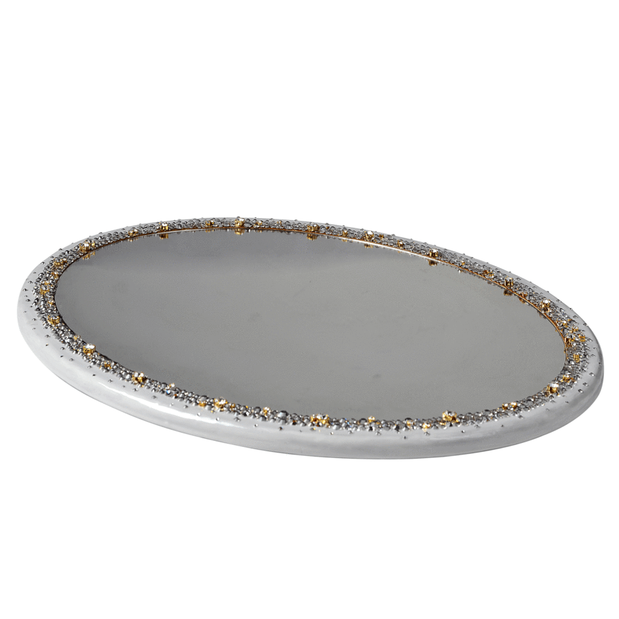 Fig Linens - Duchess Pearl Bath Accessories by Mike + Ally - oval vanity tray