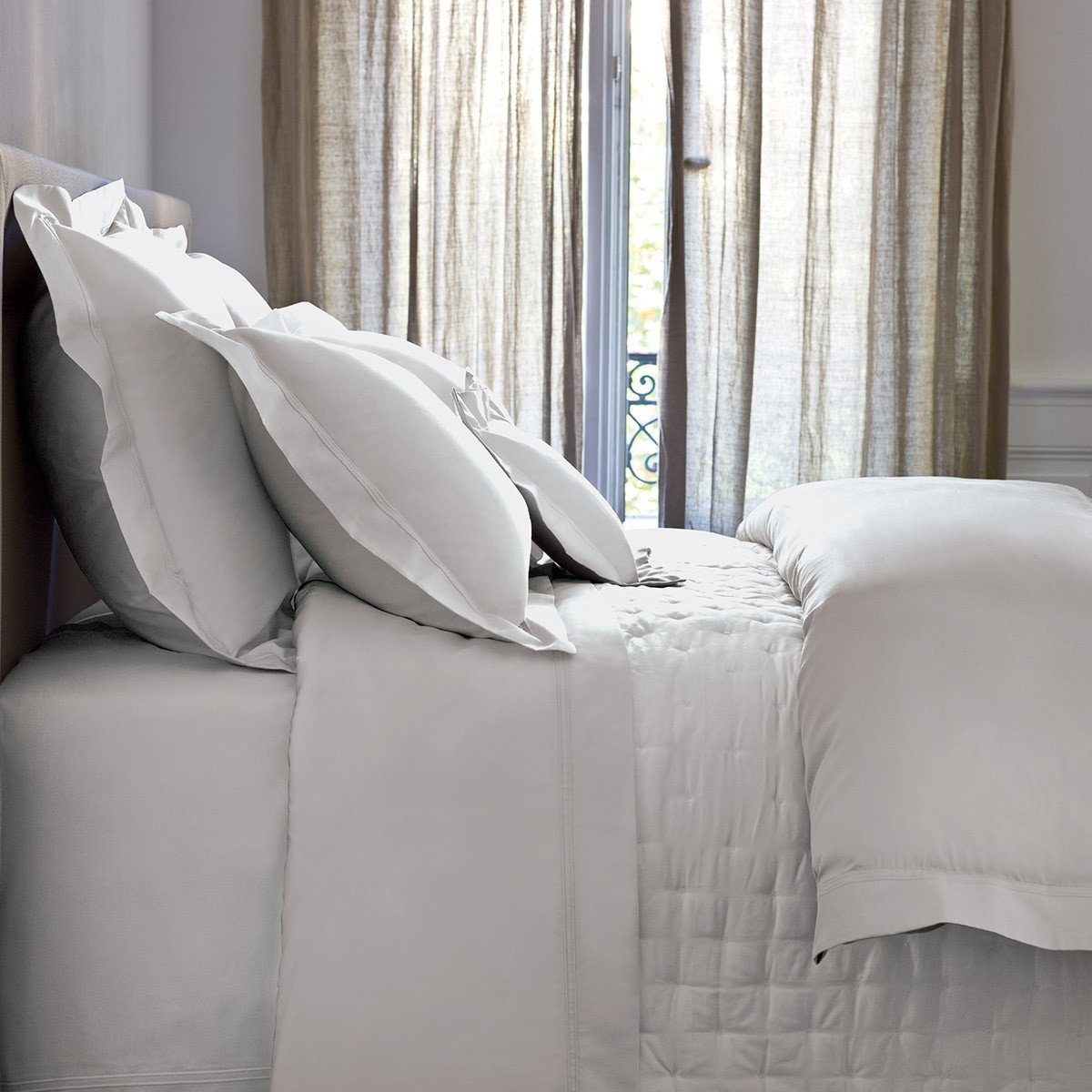 Triomphe Silver Quilted Coverlet by Yves Delorme | Fig Linens