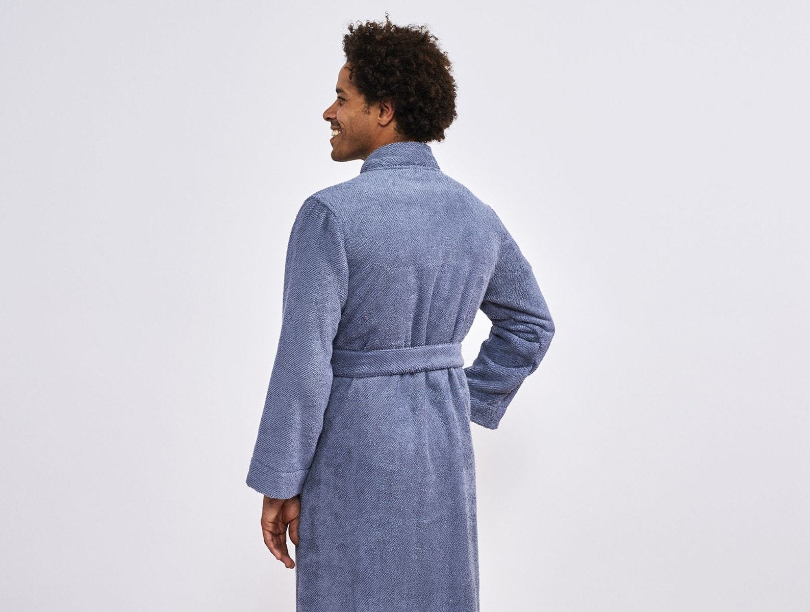French Blue Air Weight Unisex Organic Men's Robe by Coyuchi | Fig Linens