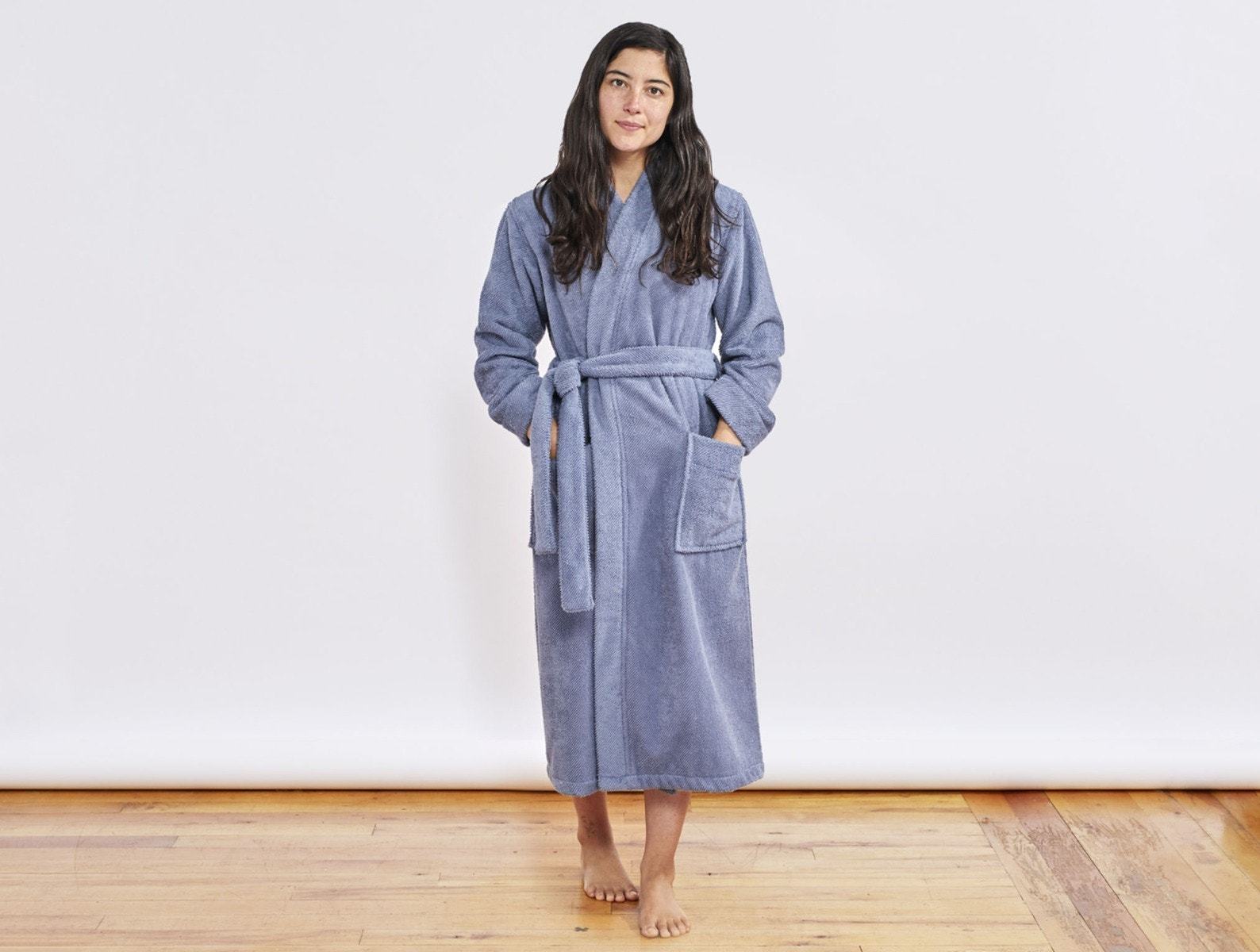 French Blue Air Weight Unisex Organic Women's Robe by Coyuchi | Fig Linens