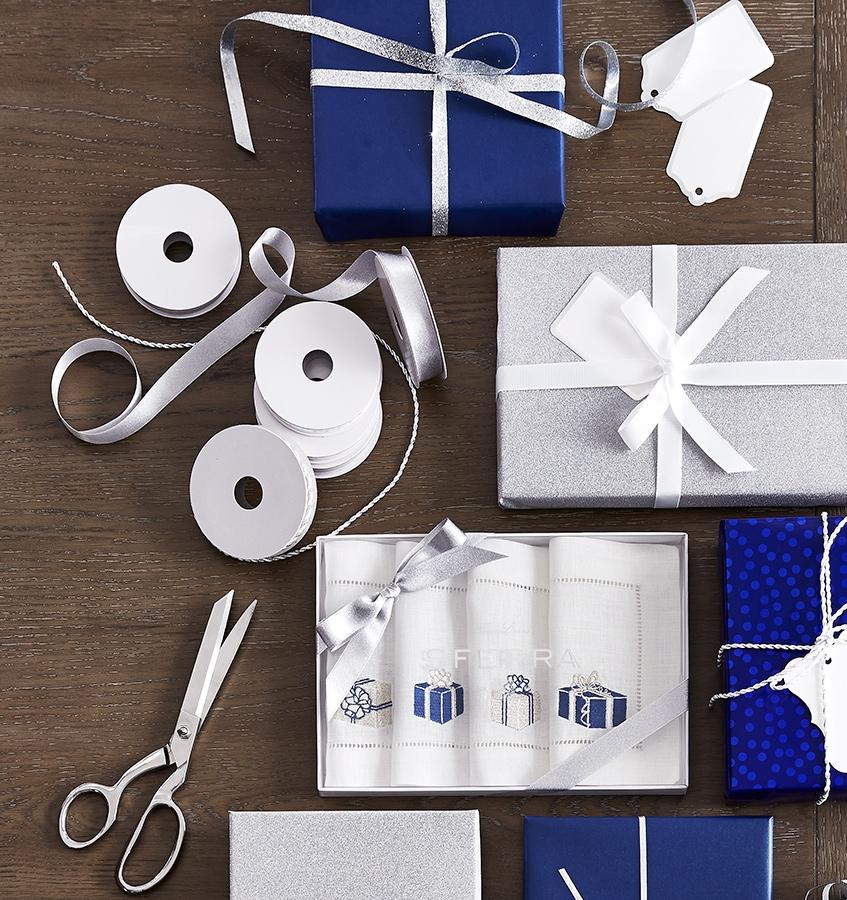 Blue & Silver Holiday Cocktail Napkins by Sferra | Fig Linens