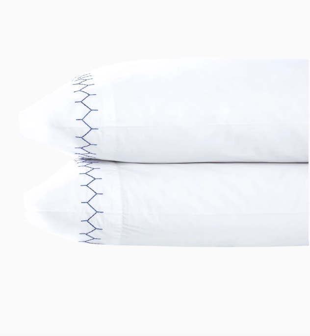 Fig Linens - John Robshaw Bedding -  Indigo Stitched Pillowcases