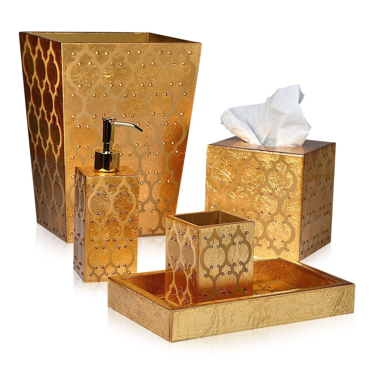 Bathroom Accessories - Arabesque Gold Bath Accessories by Mike + Ally at Fig Linens and Home