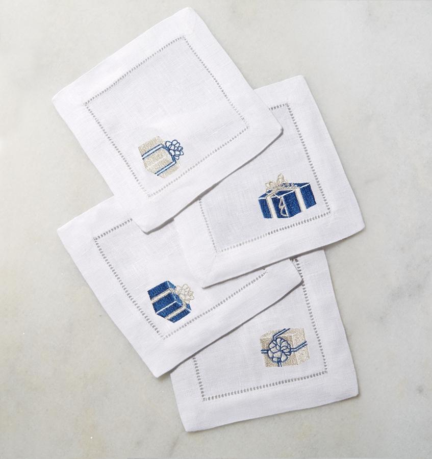 Blue &amp; Silver Holiday Cocktail Napkins by Sferra | Fig Linens