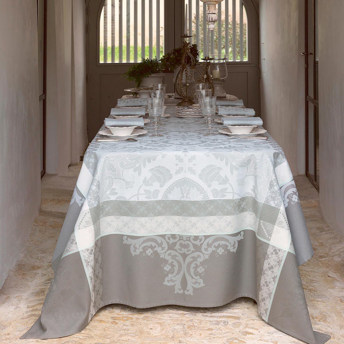 Azuelos Grey - Le Jacquard Francais Table Cloths at Fig Linens