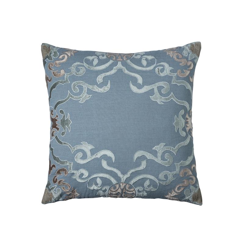 Fig Linens - Lili Alessandra Decorative Pillows - Valencia Slate and Fawn Euro pillow