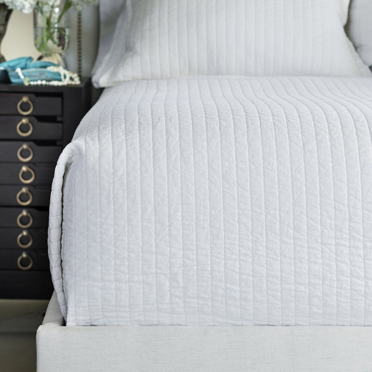 Fig Linens - Lili Alessandra Bedding - Tessa White Quilted Coverlet