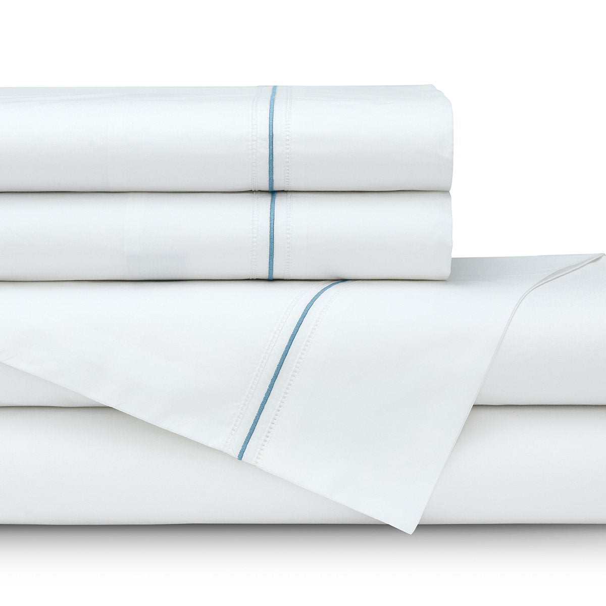 Bella White with Spa Blue Embroidery Sheet Set by Lili Alessandra | Fig Linens