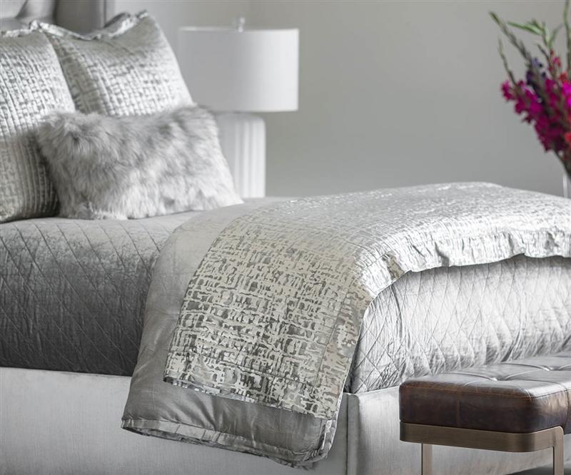 Jolie Silver Quilted Throw &amp; Pillows by Lili Alessandra | Fig Linens 