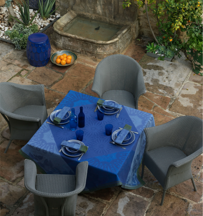 Le Jacquard Français Table Linen Jardin D&#39;Orient Blue Fig Linens Tablecloth