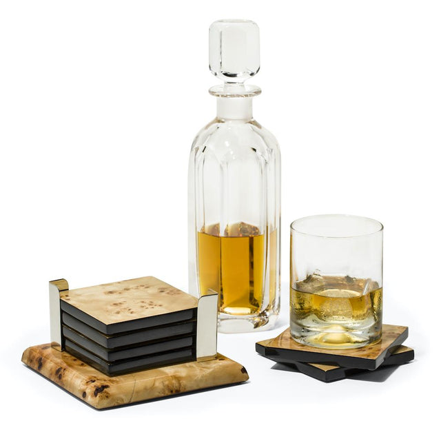 Burl Veneer Coaster Set 5.9'' x 5.9'' x 5.4'' Burl Veneer at FIG LINENS AND HOME 1