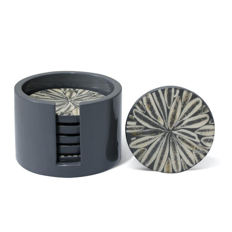 Gray Almendro Coaster Set 4.7" x 4.7" x 3.1" Gray Almendro at FIG LINENS AND HOME 1