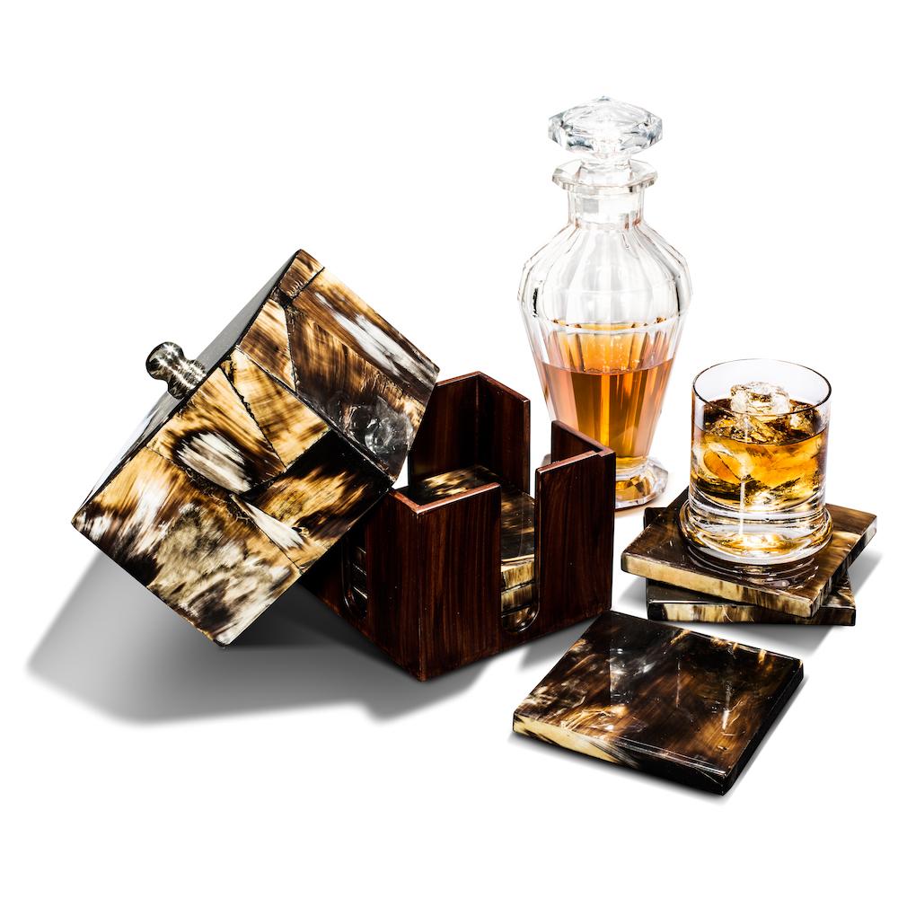 Horn Luxe Box Coaster Set 6.1'' x 6.1'' x 5.7'' Horn Luxe Box Set at FIG LINENS AND HOME 2