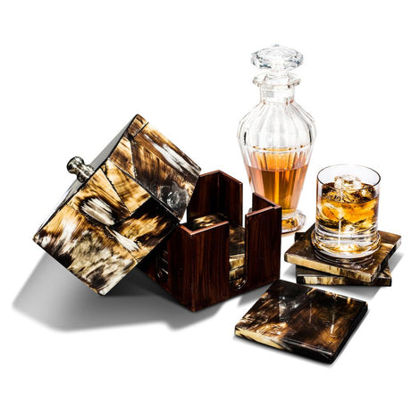 Horn Luxe Box Coaster Set 6.1'' x 6.1'' x 5.7'' Horn Luxe Box Set at FIG LINENS AND HOME 2