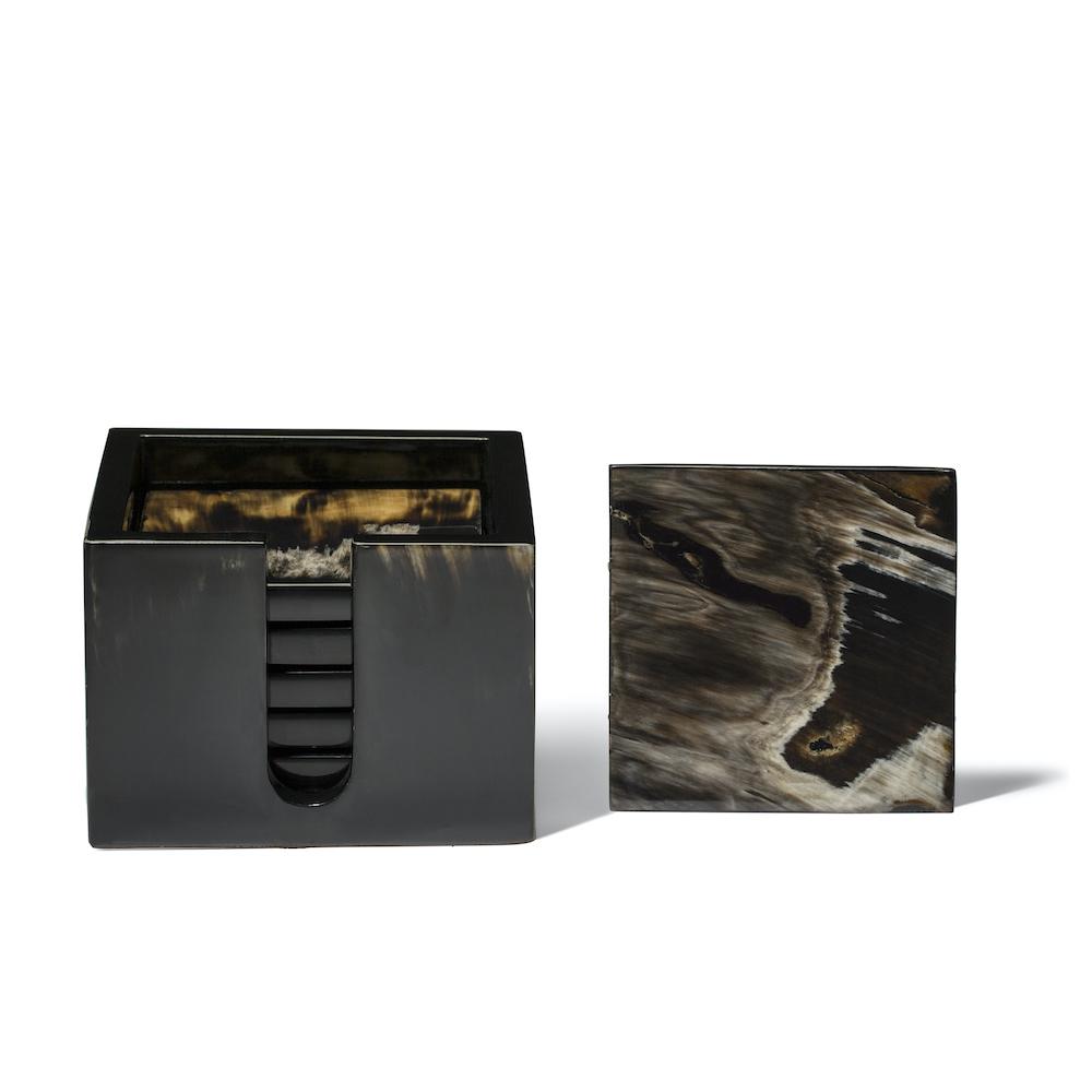 Horn Veneer Coaster Set 4.7" x 4.7" x 3.5" Horn Veneer at FIG LINENS AND HOME 1
