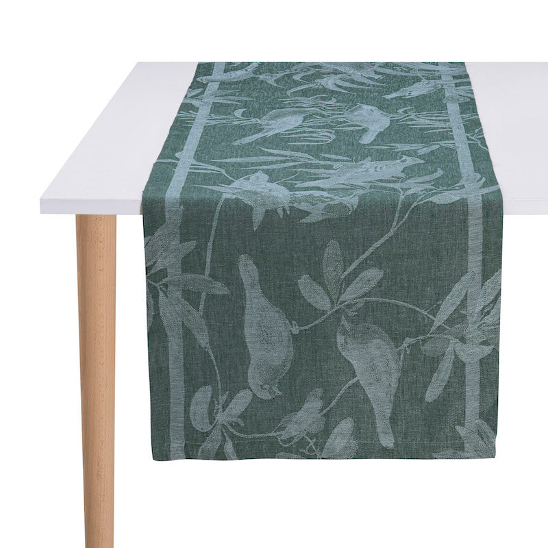 Table Runner - Voliere Green Table Linens - Le Jacquard Francais at Fig Linens and Home