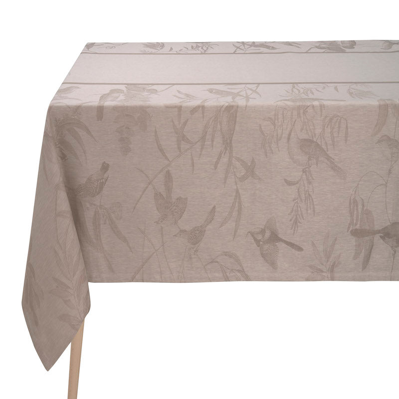 Tablecloth - Voliere Beige Holiday Table Linens | Le Jacquard Francais at Fig Linens and Home