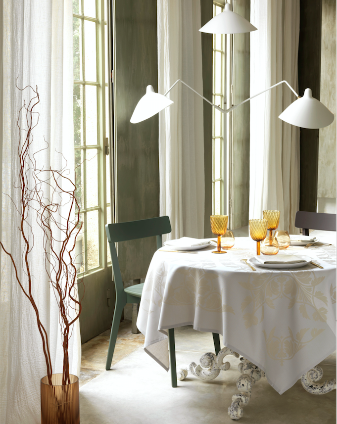 Le Jacquard Français Coated Table Linen Syracuse Enduit Fig Linens beige tablecloth
