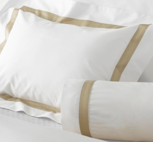 Lowell in Champagne Taping on White - Matouk Fine Linens