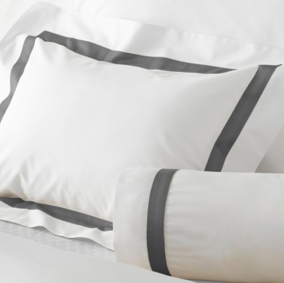 Flat Sheet - Matouk Lowell Charcoal Bedding - Fig Linens and Home - Percale