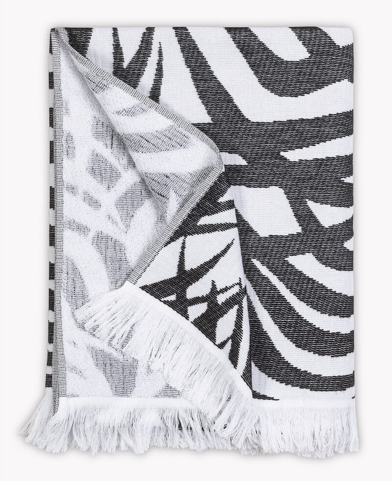 Beach Towel - Matouk Schumacher Zebra Palm Pool Blue Towel at Fig Linens and Home