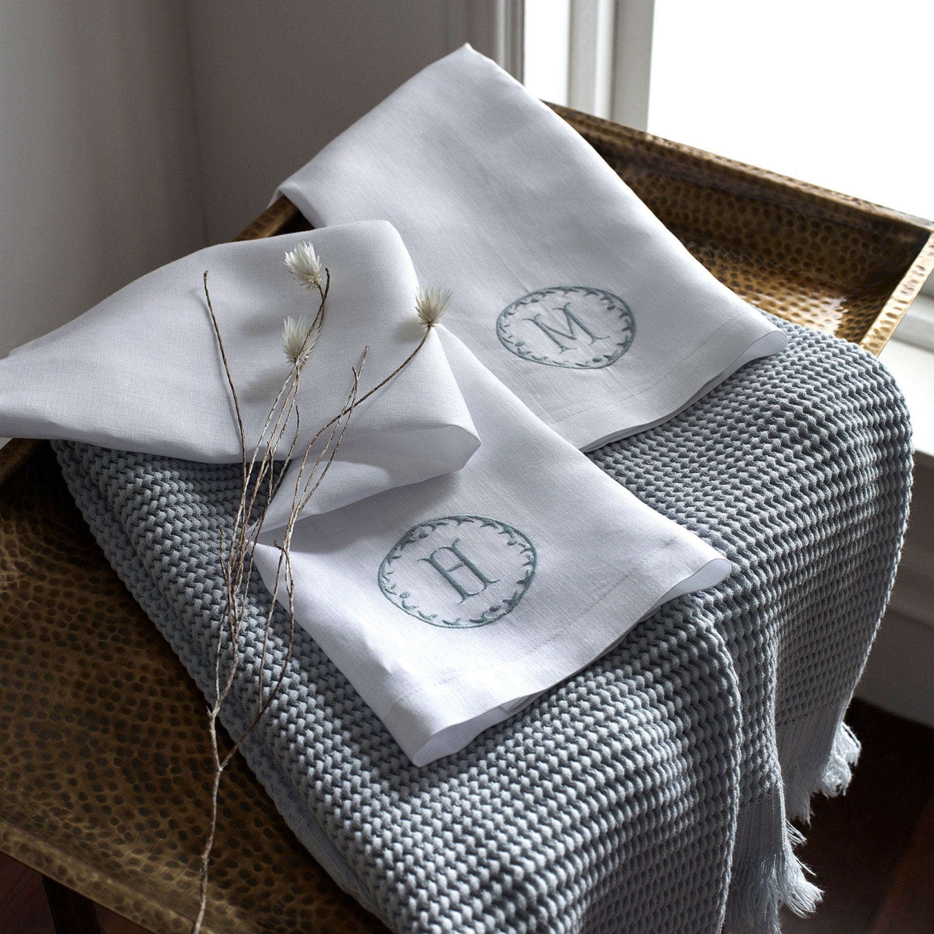 Fig Linens and Home - Matouk Monogrammed Linen Guest Towels 