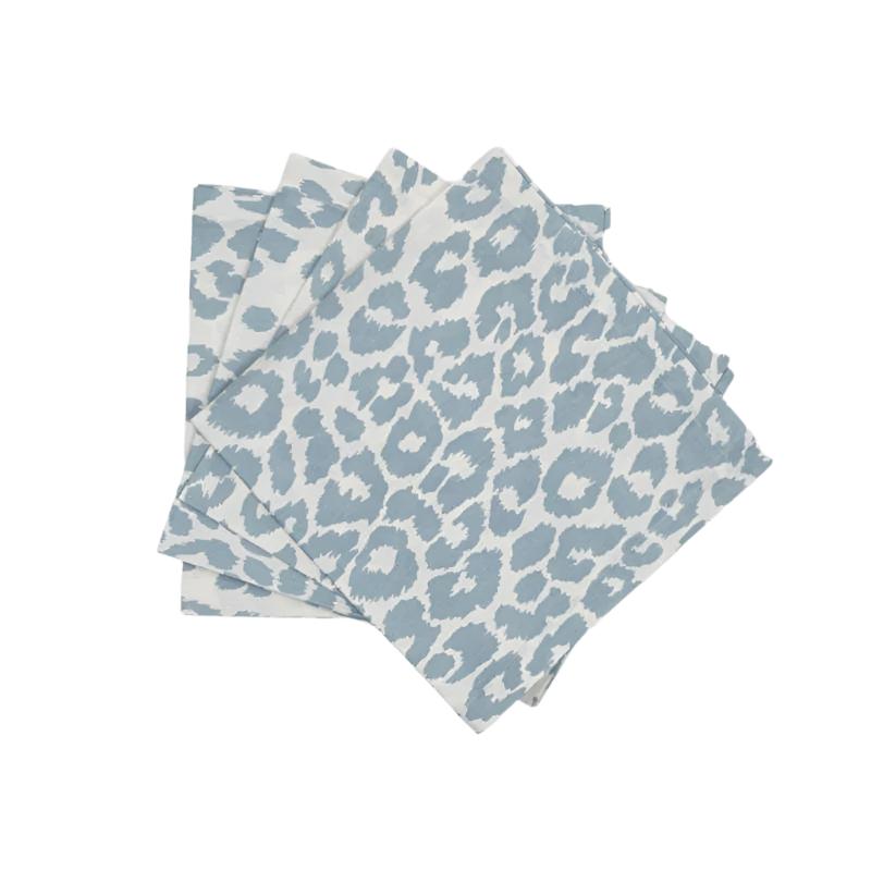Napkins - Iconic Leopard Sky Blue Table Linens by Matouk Schumacher at Fig Linens and Home