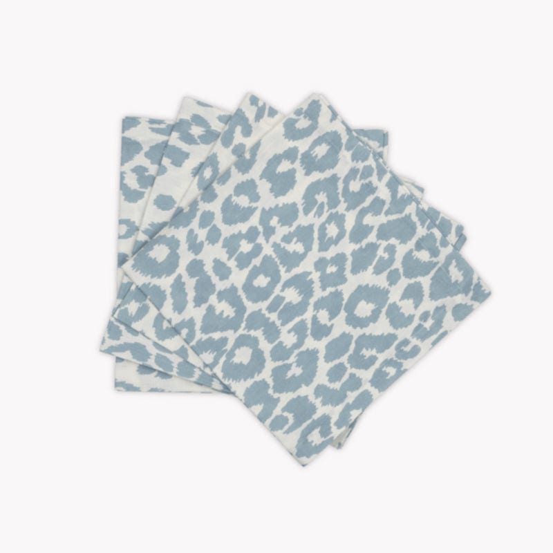 Napkins - Iconic Leopard Sky Blue Table Linens by Matouk Schumacher at Fig Linens and Home