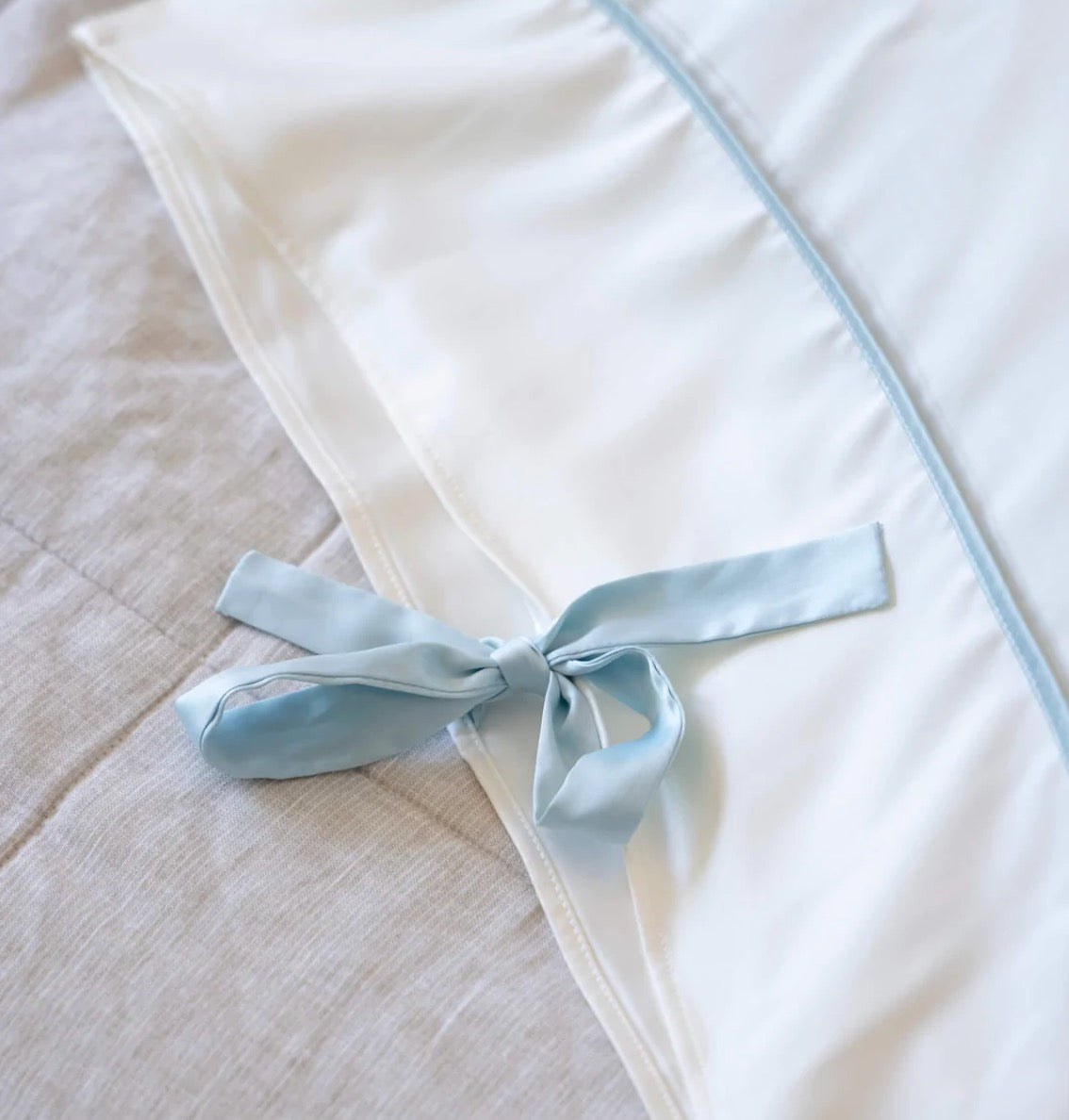 Mersea - Sleep Mask and Pillowcase Set-Cream/Light blue accent | Fig Linens and Home