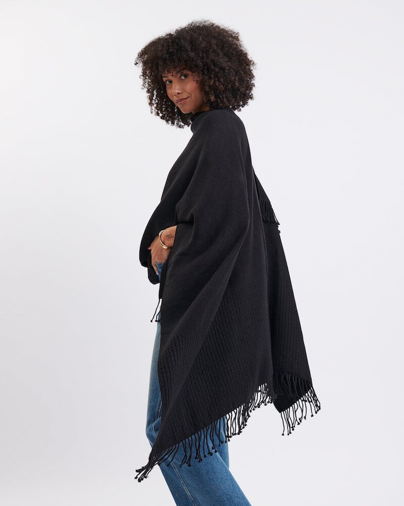 Mer Sea Ink Black Classic Travel Wrap with Fringe | Mersea Shawl - Fig Linens and Home 4